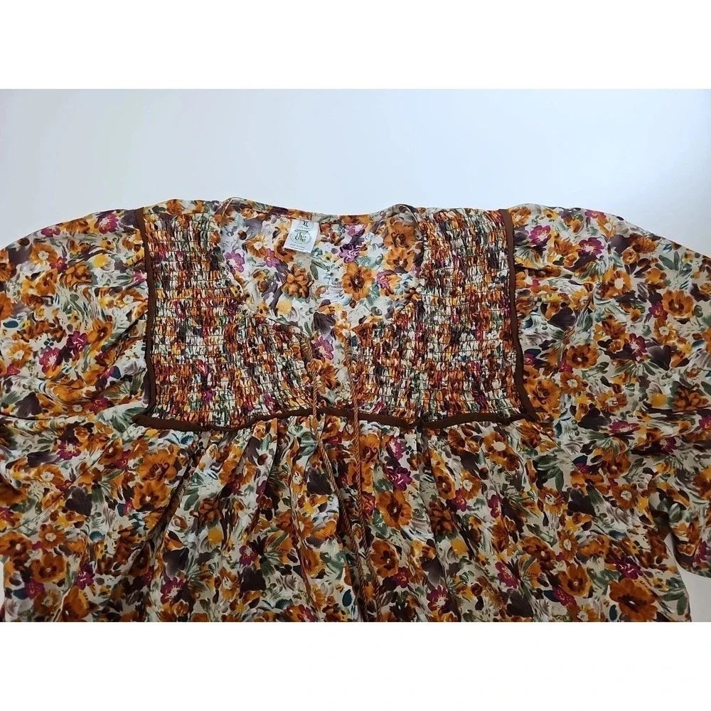 Lady Floral Blouse Long Sleeve Loose Boho Cottagecore Hippie Gypsy Swing Size XL - Picture 7 of 13